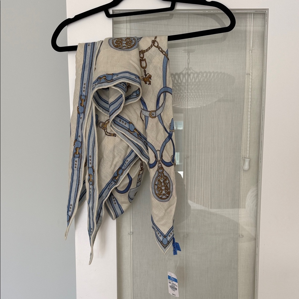 Chic Cream and Blue Scarf with Chain Design